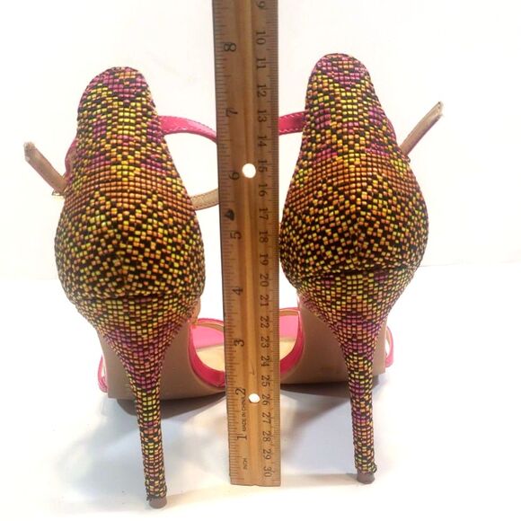 Chinese Laundry Orange Fuchsia Snake Print 4” Heel Open Toe Stilettos Size 10 - Picture 8 of 10